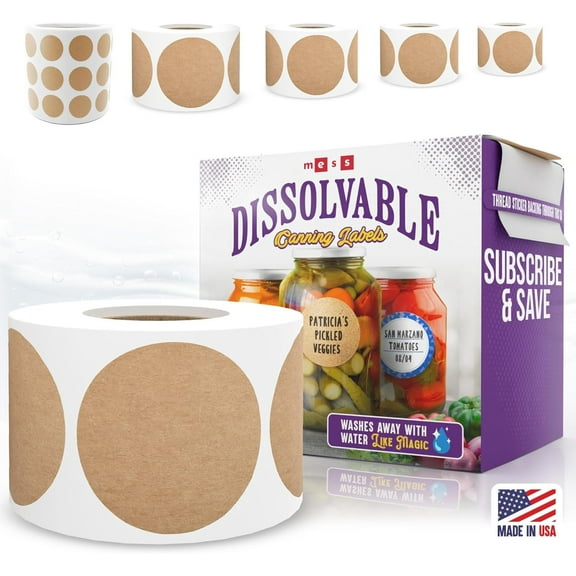 MESS Dissolvable Canning Labels for Jars 200 Kraft Mason Jar Labels 1.5In.