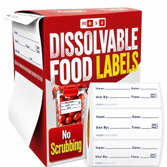 MESS Removable Dissolvable Labels, 1" x 2", White, 200 Count