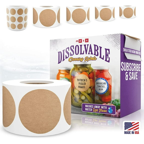 MESS Kraft Dissolvable Canning Labels - 200 Mason Jar Labels - 1 in.