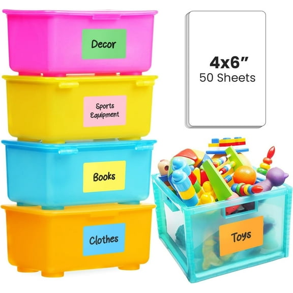 MESS Labels for Storage Bins – 50 Pantry Organization Labels – Waterproof Vinyl, 6x4 in – All Colors