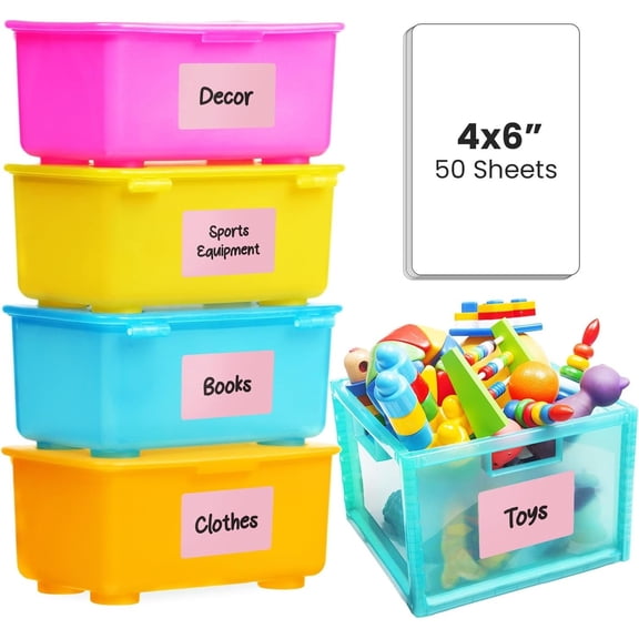 MESS Labels for Storage Bins - 50 Pantry Organization Labels - 6x4 in - Pink