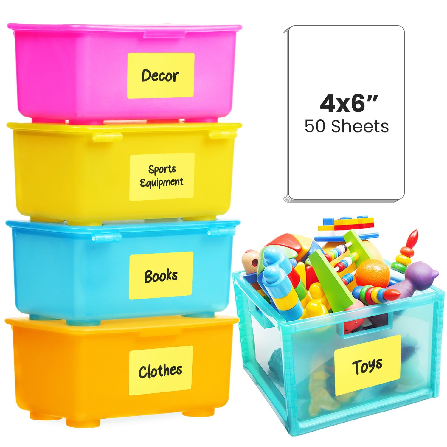 MESS Large Bin Labels for Storage Bins (50 6x4") Storage Bin Labels