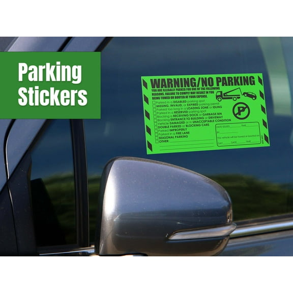 MESS Parking Violation Stickers - 100 Multi-Reason Stickers - 5 in x 8 in - Green