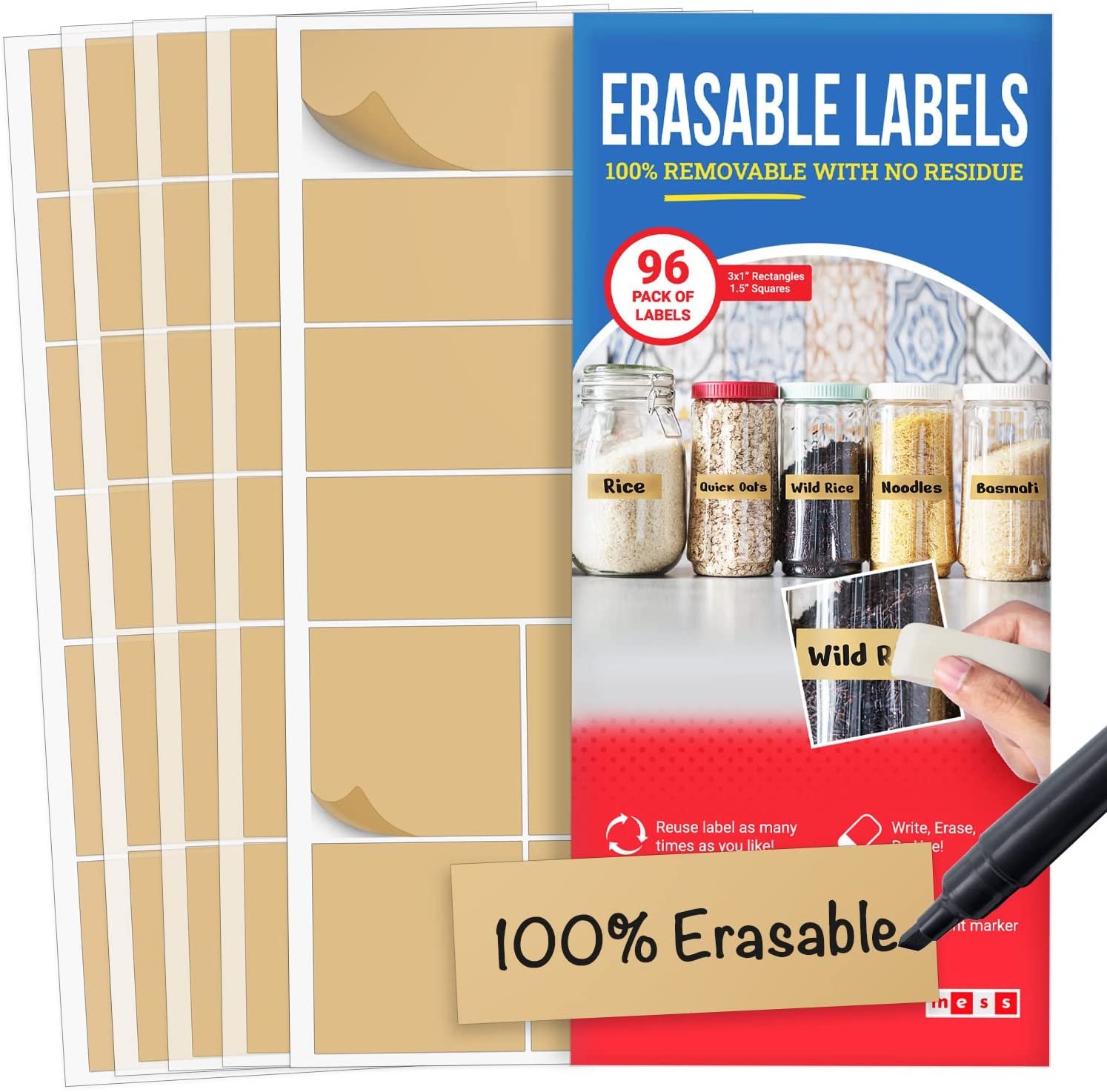 MESS Reusable Labels for Food Containers - Erasable Kitchen Labels ...