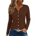thumbnail image 1 of MESSIYO 3/4 sleeve cardigan for women Knit Shrugs Sweater Cardigan Sweater open front cardigan for women Summer Tops 2025 V Neck Print Shirts Casual Button Down Blouses Brown M, 1 of 6