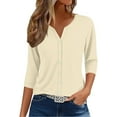 thumbnail image 1 of MESSIYO 3/4 sleeve cardigan for women Knit Shrugs Sweater Cardigan Sweater open front cardigan for women Summer Tops V Neck Print Shirts Casual Button Down 3/4 Lenght Sleeve Blouses Beige L, 1 of 6