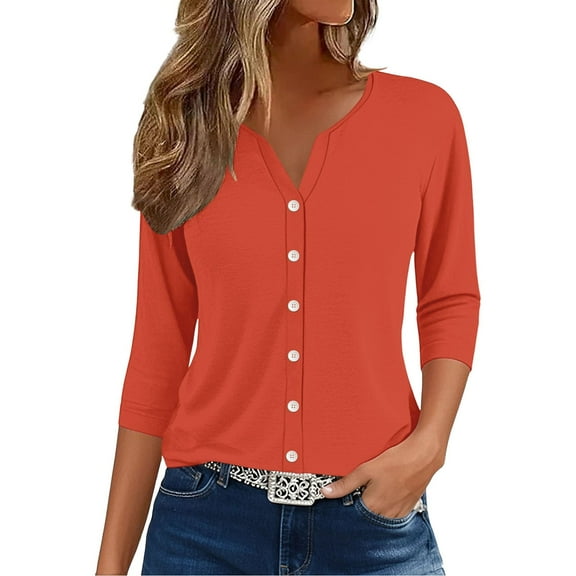 MESSIYO 3/4 sleeve cardigan for women Knit Shrugs Sweater Cardigan Sweater open front cardigan for women Tops V Neck Print Shirts Casual Button Down 3/4 Lenght Sleeve Blouses Watermelon Red 3XL