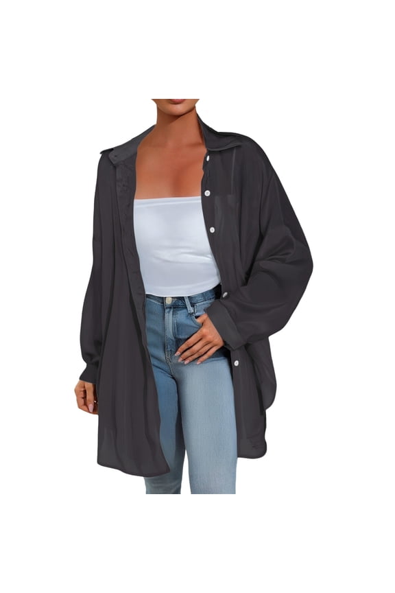 Full Zip Up Hoodie Long Sleeve Sweatshirts long cardigans for women winter clothing for women Transparent Anti Sunburn Shirt Long Sleeved Button Up Top Fitting Shirt For Summer Black A