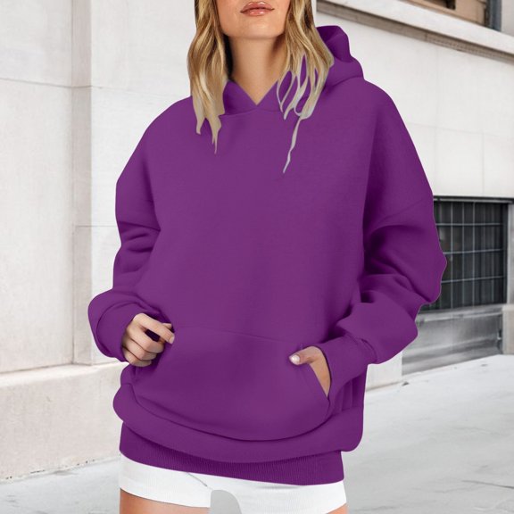 MESSIYO Hoodies for Women Womens T Shirts Long Sleeve Sweatshirt Oversized Sweatshirt for Women Womens Oversized Sweatshirts Fleece Hoodies Long Sleeve Shirts with Pocket Purple L