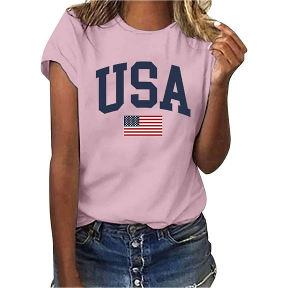 MESSIYO Shirts for Women Graphic Tees for Women oversized summer tops for women cute graphic tees for women women blouses USA Flag Tee Shirt For Short Sleeve American Proud T Shirt Tops Pink M