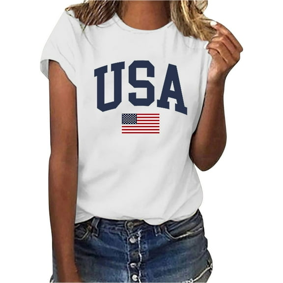 MESSIYO Shirts for Women Graphic Tees for Women oversized summer tops for women cute graphic tees for women women blouses USA Flag Tee Shirt For Short Sleeve American Proud T Shirt Tops White L