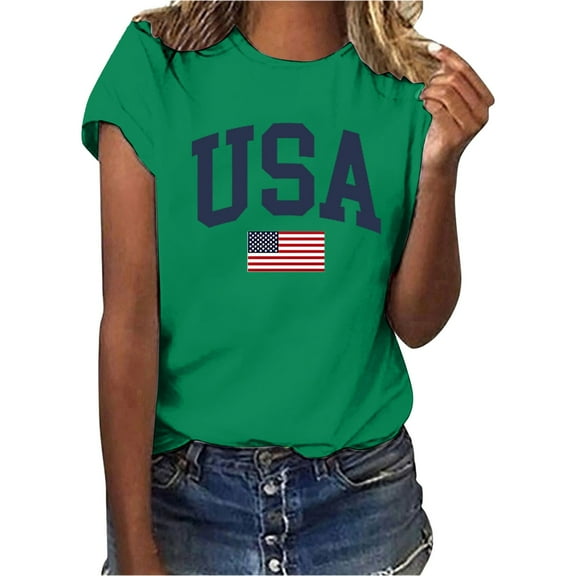 MESSIYO Shirts for Women Graphic Tees for Women oversized summer tops for women cute graphic tees for women women blouses USA Flag Tee Shirt For Short Sleeve American Proud T Shirt Tops Green M