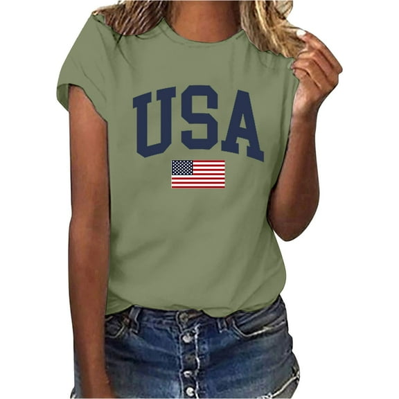 MESSIYO Shirts for Women Graphic Tees for Women oversized tops for women cute graphic tees for women women blouses USA Flag Tee Shirt For Short Sleeve American Proud T Shirt Tops Mint Green 2XL