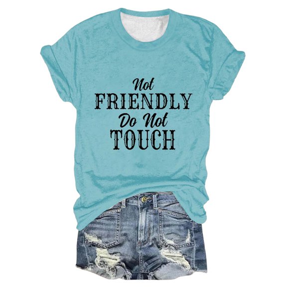 MESSIYO Shirts for Women Graphic Tees for Women scoop neck tops for women trendy womens tops women blouses Women's Fashion Casual Letter Printed Round Neck Short Sleeve Top T Shirt Sky Blue S