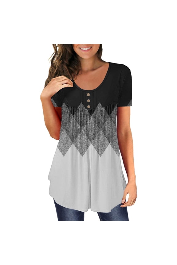 Tunic Tops Short Sleeve Tunic Tops long shirts for women for leggings Pleated top women blouses Tops For Leggings Short Sleeve Shirts Up Casual Ruched Blouses Clothes Dark Gray 2XL