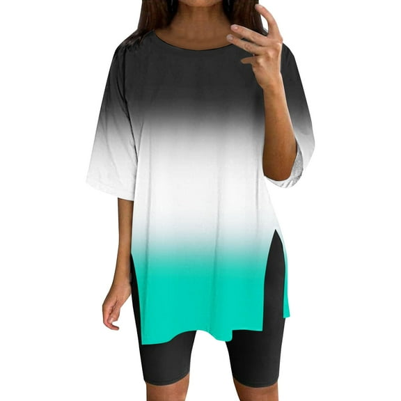 MESSIYO Tunic Tops gradient shirts for women Short Sleeve Tunic Tops Side Split Basic Tunic Tops Boho Top Mint Green M