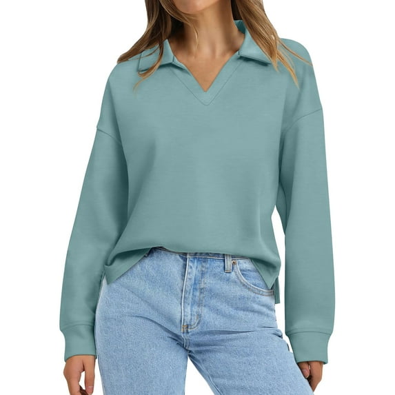 MESSIYO hoodies for women Fleece Sweatshirts womens long sleeve tops women sweatshirt pullover sweaters for women Tops Collared V Neck Shirts Lightweight Sweatshirt Fall Clothes Mint Green XL