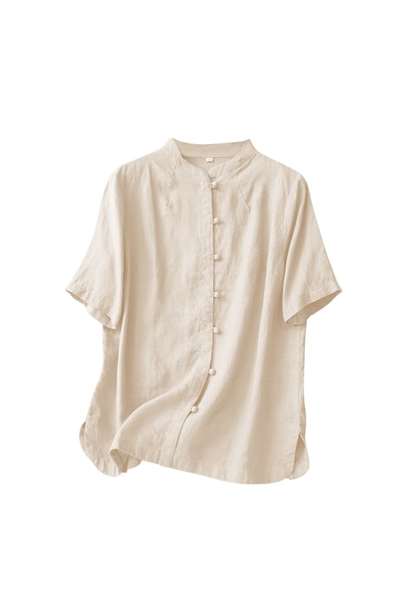 linen shirts for women elbow length tops for women gauze shirts for women t shirts for women womens blouses Down Shirts V Neck Cotton Linen Top With Pocket Tops For Women Beige XL
