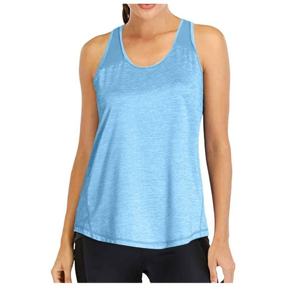 MESSUEN Athletic Racerback Tank Tops for Women Racerback Tank Tops for Women Loose Fit Crew Neck Muscle Mesh Racerback Tank Yoga Shirts Womens Basic Tops Womens Tank Tops Summer Blue 2XL