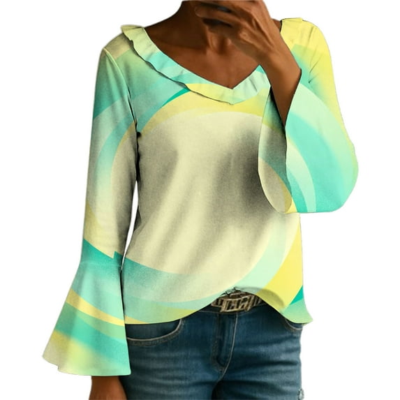 MESSUEN Bell Sleeve Tops for Women Comfort Sweatshirt Long Sleeve Undershirt for Women Long Sleeve Shirts for Women Casual Sweats for Women Fall Womens Shirts Women's Sweatshirt Yellow 2XL