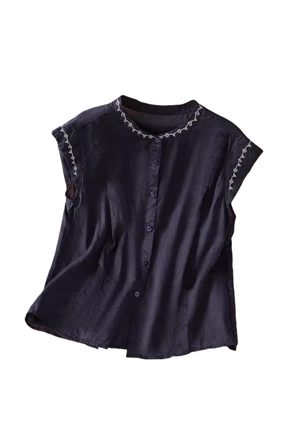 Boho Blouses for Women Casual Sleeveless Crop Top Casual Sleeveless Linen Shirts for Women Basic Womens Tops Loose Fit Casual Comfort Basic Tees A2 Navy 2XL