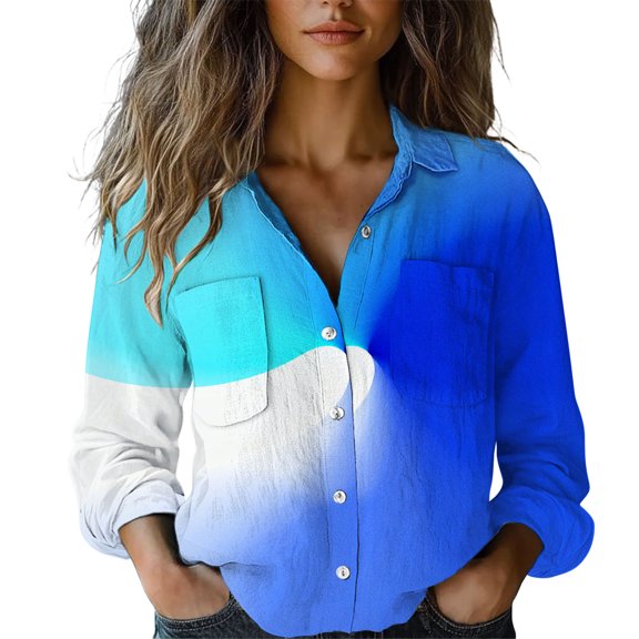 MESSUEN Button Down Shirts for Women Fall Shirts for Women Long Sleeve Undershirt for Women's Sweatshirts Sweatshirt Women Fall Blouses for Women Sweatshirt Blue 3XL