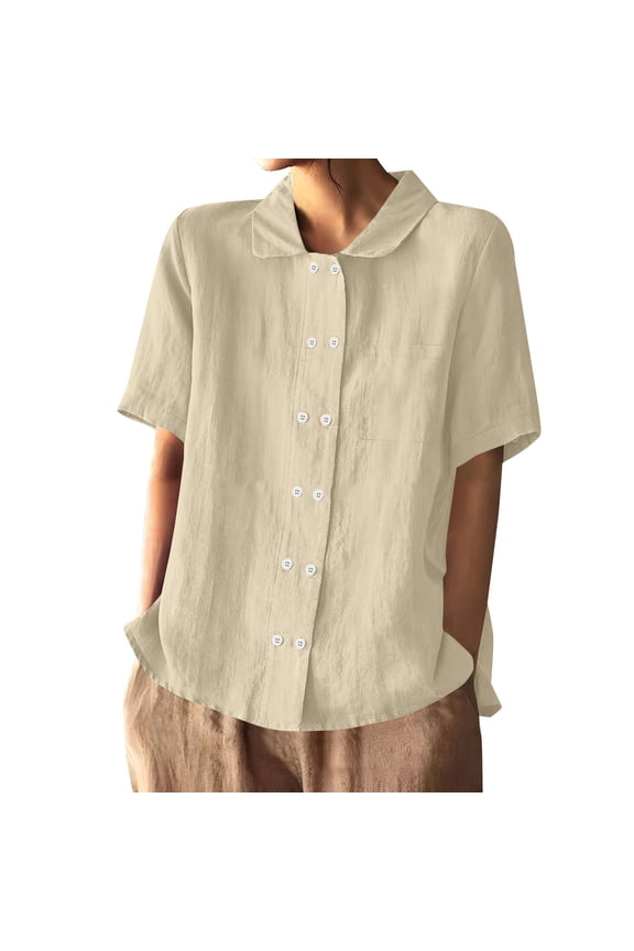 Button Down Shirts for Women Office Work Tops Baggy Shirts Going Out Work Tops Summer Tops Dressy Casual Business Casual Tops for Women Beach Tops Linen Shirts for Women Beige XL