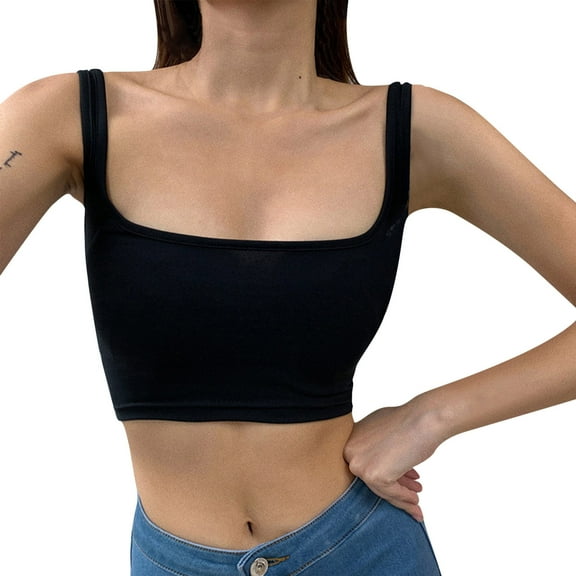 MESSUEN Cami Tank Top Bralettes for Women Square Neckline Camisole Tank Fit Scoop Neck Ribbed Knit Basic Crop Cami Shirts Women's Casual Tank Tops Women Blouses Dressy Casual Black XL