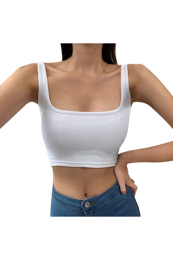 Cami Tank Top Bralettes for Women Square Neckline Camisole Tank Top Fit Scoop Neck Ribbed Knit Basic Crop Tops Cami Shirts Summer Shirts for Women Casual Tank Tops White XL
