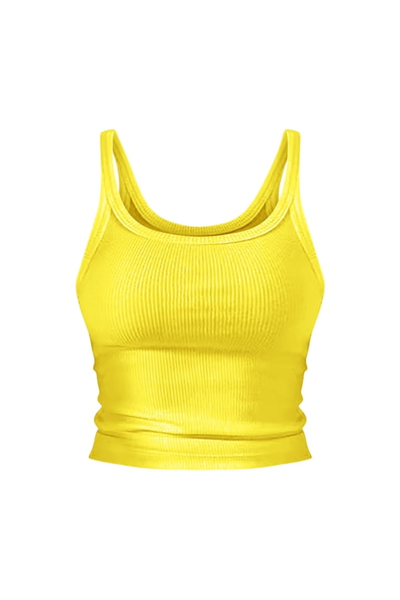 Cami Top Crop Tops for Women Square Neckline Camisole Tank 2025 Workout Ribbed High Neck Beach Vacation Oufits Clothes Blouses for Women Casual Summer Women Blouses Yellow L