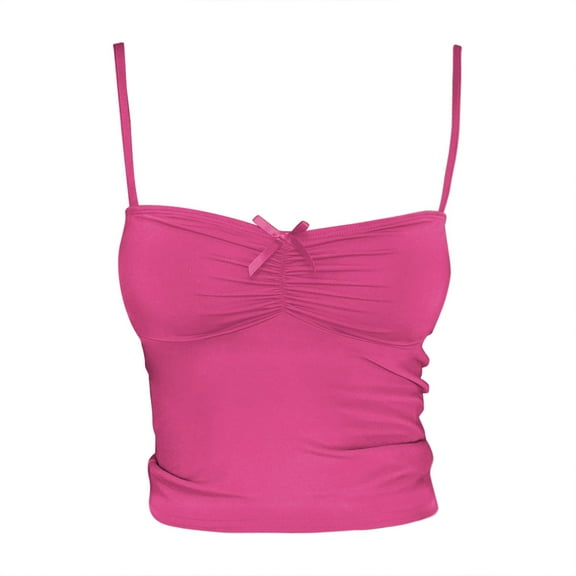 MESSUEN Cami Tops Womens Tank Tops Cropped Square Neckline Camisole Women's Short Casual Spaghetti Strap Cropped Tank Top Women Basic Tops Women's Shirts Hot Pink S