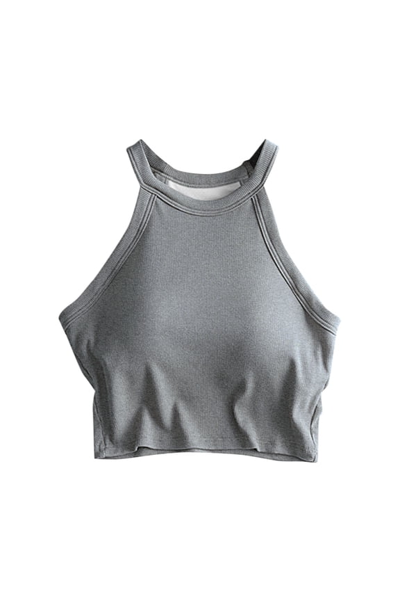 Camisole Tops for Women Built in Bra Halter Top with Built in Bra Crew Neck Camisole with Bra Pads Bra Camisole Women Blouses Dressy Casual Women's Blouses Dressy Casual Gray M