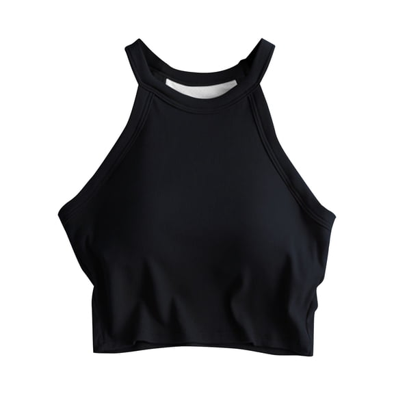 MESSUEN Camisole Tops for Women Built in Bra Halter Top with Built in Bra Crew Neck Camisole Solid Color with Bra Pads Bra One Vest Camisole Top Womans Tops Women's T Shirts Black L