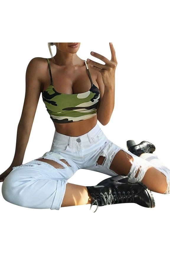 Camisole Tops for Women Camo Tops for Women Square Neckline Camisole Camouflage Tank Bustier Bra Vest Crop T-shirt Womens Summer Tops Casual Basic Tank Tops for Women Army Green M