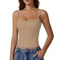 thumbnail image 1 of MESSUEN Camisole Tops for Women Crop Top Square Neckline Camisole Lace Double Lined Tank Spaghetti Strap Club Shirt Square Neck Vest Basic Tops for Women Basic Top for Women Khaki S, 1 of 5