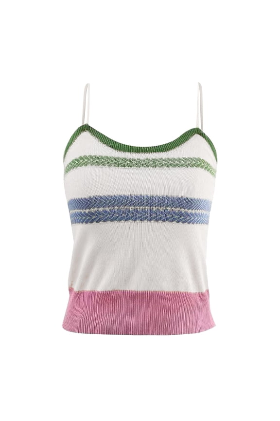 Camisole Tops for Women Crop Tops for Women Square Neckline Camisole Braid Color Stripe Halter Knitted Inner Vest Women's Summer Blouses for Women Casual Summer White One Size