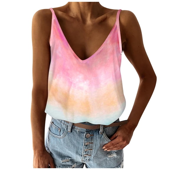 MESSUEN Camisole Tops for Women Loose Fit Tank Tops for Women V-neck Camisole Fashion Color Block Tie-dye V-neck Tanks Tops(s-2xl) Womens Tops Casual Blouses for Women Casual M