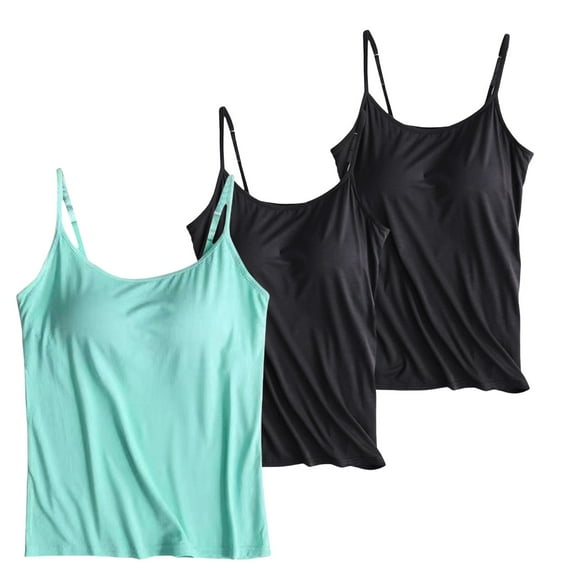 MESSUEN Camisole Tops for Women Tank with Built in Bra Scoop Neck Camisole Tank without Ring Cup Outer Wear Underwear Yoga Women Tops Summer Womens Summer Tops Dressy Casual Dark Blue L