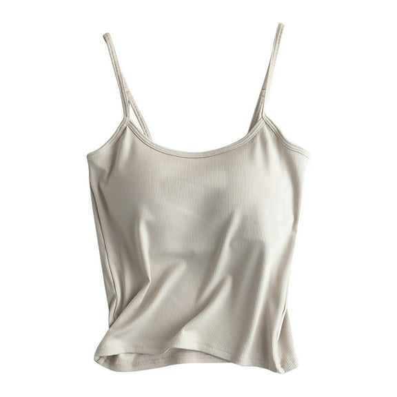 MESSUEN Camisole Tops for Women Tank Top with Built in Bra Square Neckline Camisole with Bra Pads Bra One Vest Camisole Womens Summer Tops Dressy Casual Womens Shirts Casual Beige L