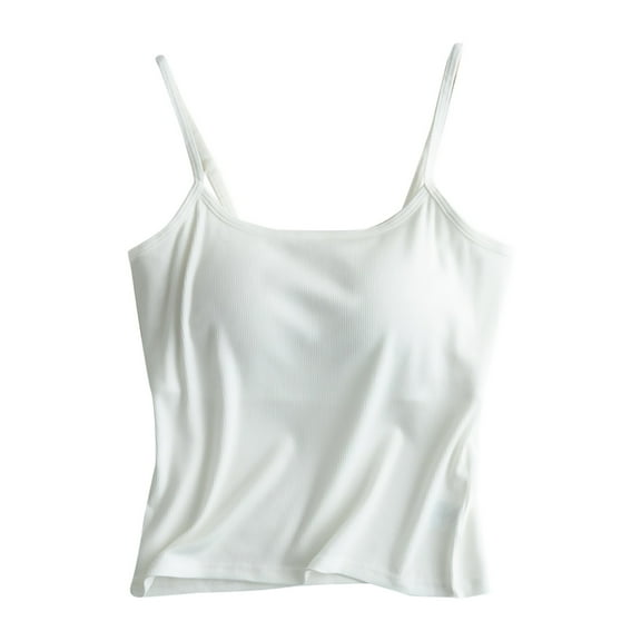 MESSUEN Camisole Tops for Women Tank Top with Built in Bra Square Neckline Camisole Solid Color with Bra Pads Bra One Vest Camisole Top Women Summer Tops Women's Shirts Blouses White L
