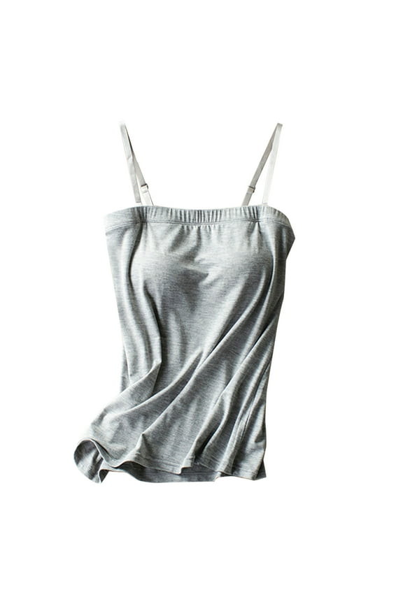 Camisole Tops for Women Tank Top with Built in Bra for Women Square Neckline Camisole Flat Collar with Chest Pad Tank Sling Womens Blouses Casual Basic Womens Tank Tops Gray XL
