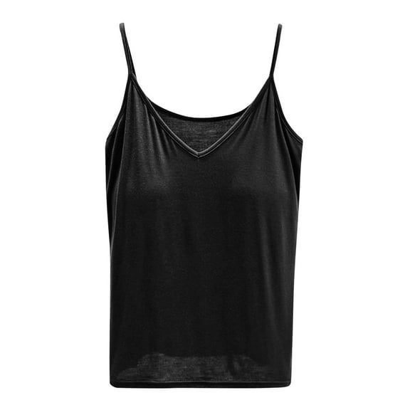 MESSUEN Camisole Tops for Women Tank Top for Women with Built in Bra V-neck Camisole Tank for Built in Bras Padded Tanks Fit Womens Basic Tank Tops Blouses for Women Dressy Black M