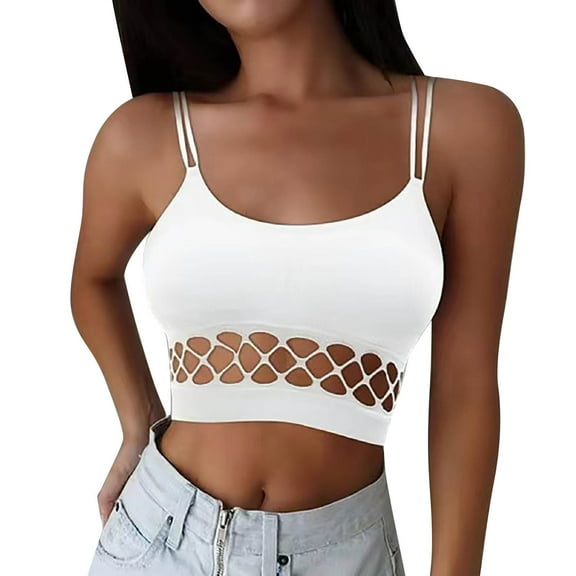 MESSUEN Camisole Tops for Women Womens Tank Tops Cropped Crew Neck Camisole Fishnet Bra Back Hollow Wrapped Chest Small Vest Sling Basic Top for Women Ladies Tops and Blouses White One Size