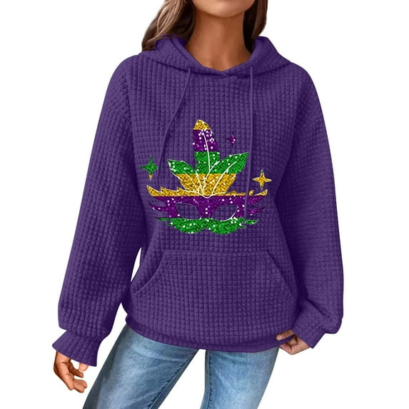 MESSUEN Carnival Costume Long Sweatshirts for Women Winter Sweatshirts for Women Baggy Sweatshirt for Women Womens Sweatshirts No Hood Mardi Gras Blouse Fall Sweatshirts for Women Purple 2 M