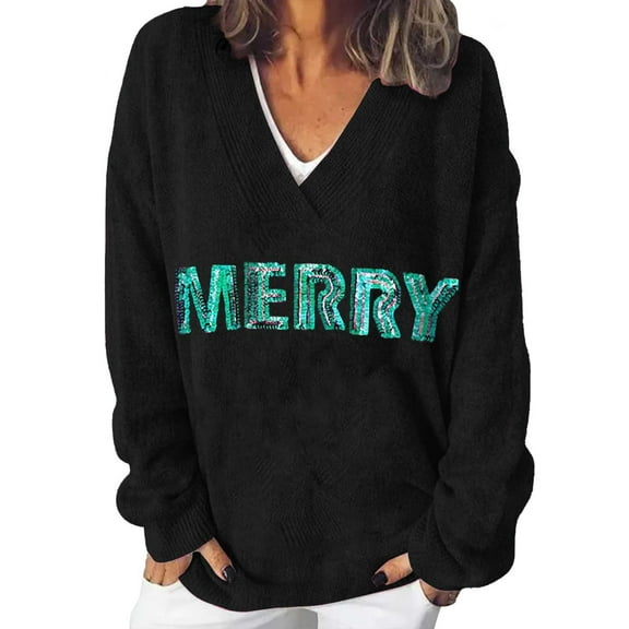 MESSUEN Christmas Sweaters for Women Knitted Sweater Pull Over Sweaters Womens Blouses Dressy Casual Tops Women Shirts Women Summer Shirts Black 3XL