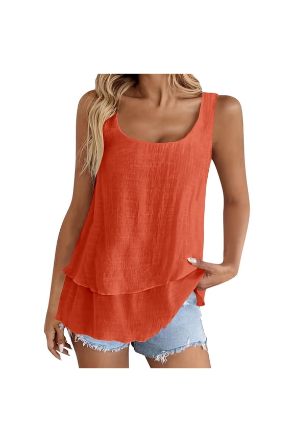 Cotton Linen Shirts Basic Tees Basic Womens Tops Linen Shirts for Women Casual Basic Loose Fit Blouses for Women Casual Sleeveless Comfort Crop Top Casual Red S