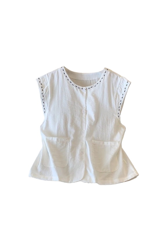 Cotton Linen Shirts Linen Shirts for Women Casual Basic Sleeveless Basic Tees Blouses for Women Casual Comfort Basic Womens Tops Casual Sleeveless Crop Top A1 White 2XL