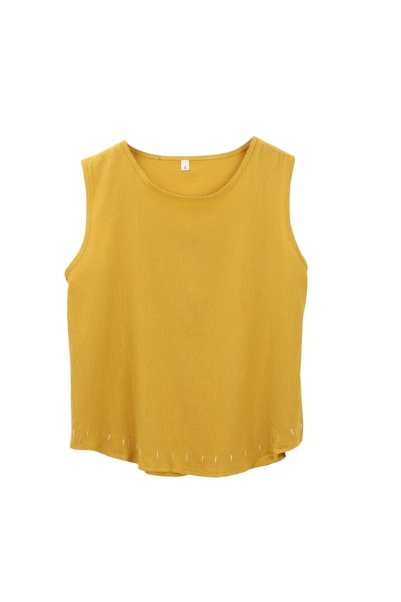 Cotton Linen Shirts Sleeveless Basic Tees Crop Top Linen Shirts for Women Casual Basic Comfort Loose Fit Basic Womens Tops Casual Sleeveless Yellow L