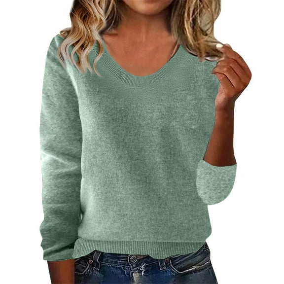 MESSUEN Crew Neck Sweater for Women Long Sleeve Sweaters for Women Winter Sweaters for Women Winter Knit Sweater for Women's Pullover Sweaters Thermal Shirts for Women Light Green 2XL