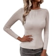thumbnail image 1 of MESSUEN Crew Neck Sweater for Women Ribbed Long Sleeve Tops for Women Pull Over Sweaters Womens Basic Top for Women Womens Basics Tops Blouses for Women Dressy Women's Summer Tops Khaki L, 1 of 3